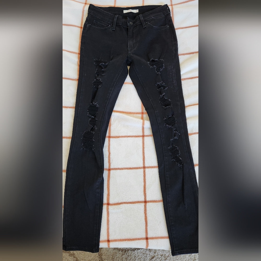 Levi's 711 Skinny Black Destressed Jeans Size 26